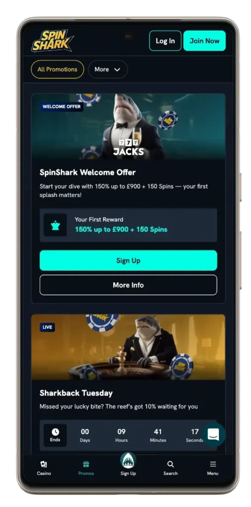 spinshark casino app mobile