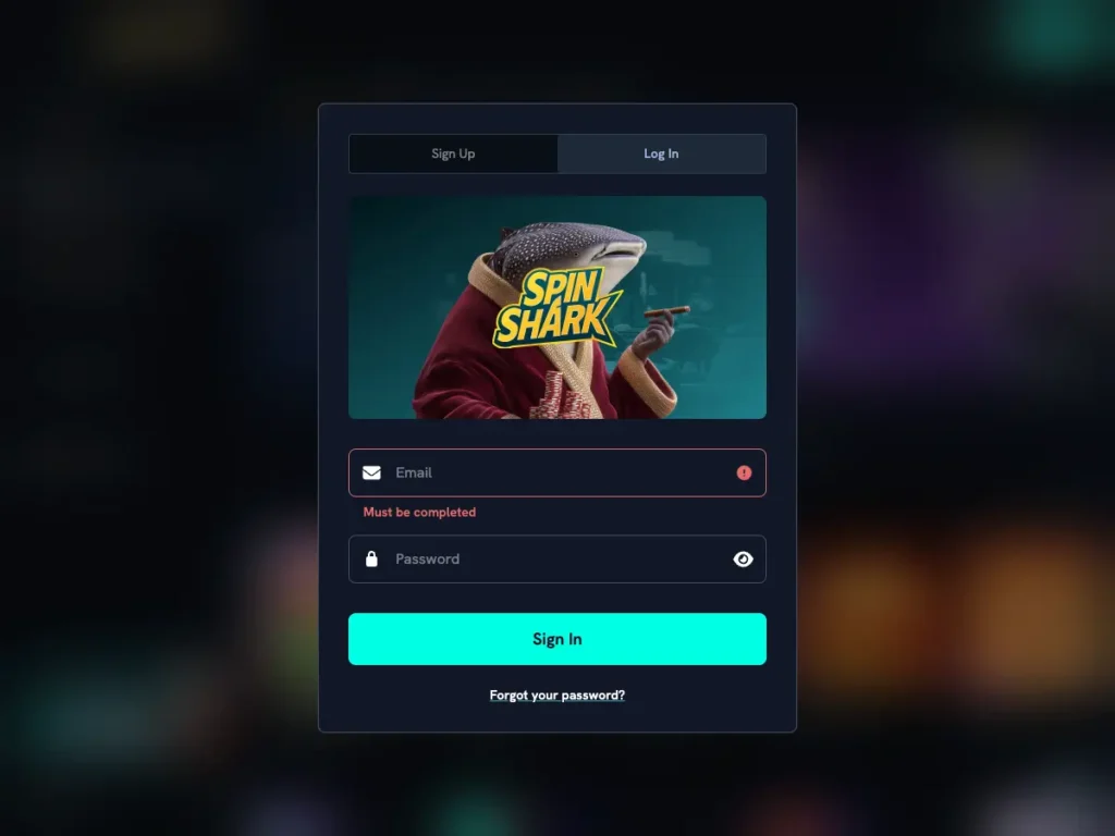 Spin Shark Casino Login form